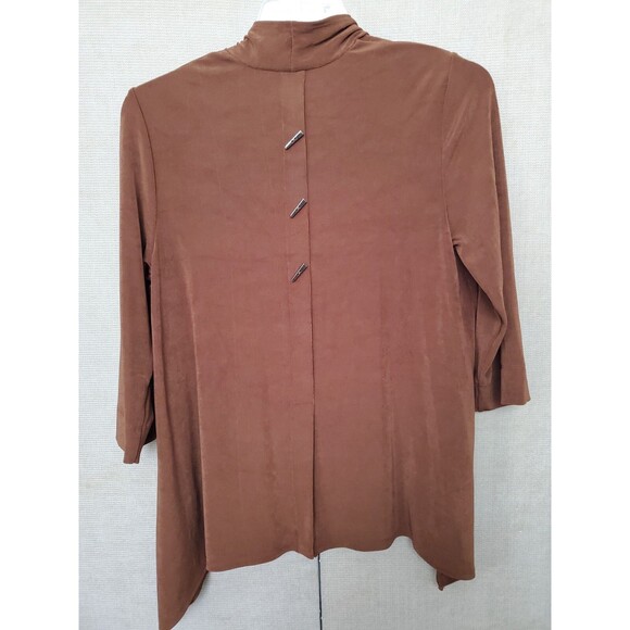 Chico's Travelers Brown Slinky Knit Open Front Jacket Button-Back Size 1 Medium - Picture 4 of 8